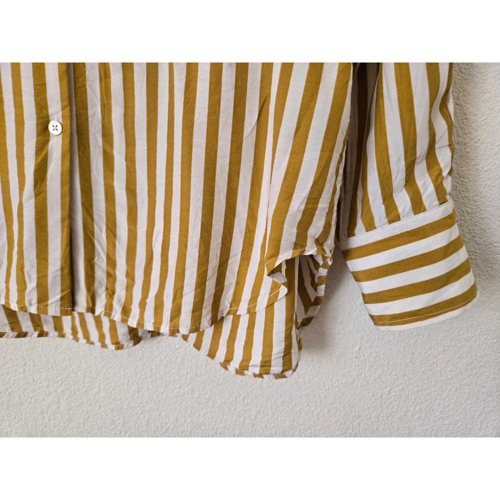 AYR Womens S The Deep End Button Down Shirt Yellow Stripe Silk Blend Oversized - Picture 6 of 10